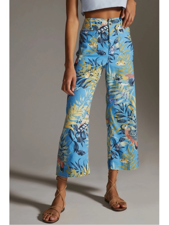 Anthropologie Pants - Anthropologie Maeve Colette Cropped Linen Wide-Leg Pants Tropical Print Size 0